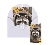 Blank Card 10x15 CM Happy Birthday Card with Envelopes Raccoon in The Fall Tree Hole Greeting Cards for All Occasions Thinking of You Cards for Wedding Business Invitation