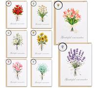 Blank Cards, 8 Pack Greet Cards with Envelopes and Stickers, Thank You Matching, Wedding Card Envelopes, Floral Blank, for Teather, Graduation, Small Business, Holiday Gifts, Graduation Baby Showers