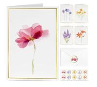 Blank Cards and Envelopes - 20 Pack Greet Cards, Elegant Blank Note, Perfect Bulk Stationary Set For All Occasions, 5 Assorted Floral Designs with 20 Stickers