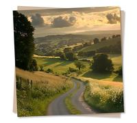 Blank Cards, Scene Birthday, Good Luck, Leaving - British Countryside | for Him, Her, Men, Women, Mum, Dad, Nan, Grandad, Walker - Golden Hour, Lane, Hills - Plain Inside, with Envelope