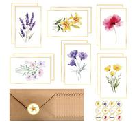 Blank Cards with Envelopes, 12 Pack Floral Greeting Cards Set with Gold Foil Details, 6 Assorted Floral Designs Writeable Note Cards for DIY, Wedding, Thank You and All Occasions