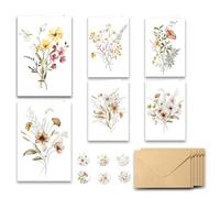 Blank Cards with Envelopes, 6 Pack Floral Greeting Cards Set with Gold Foil Details, 6 Assorted Floral Designs Writeable Note Cards for DIY, Wedding, Thank You and All Occasions (6pcs Fresh Bouquet)
