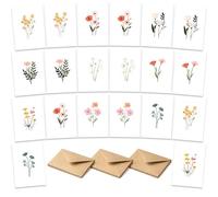 Blank Cards with Envelopes, Pack of 20 Cards, Set of 4 Floral Assorted Painting Designs for All Occassions, Blank Notecard Sets for Family Friends, Thank You, Blank Inside