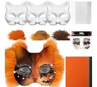Blank Cat Mask Kit - Unpainted Cat Masque - Feline Masquerade Mask -Craftable Cat Masquerade Mask With Mesh And Felt Sheets - Costume Prop For Cosplay, Parties, Arts And Crafts Fun For Adults Or Teens