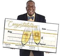Blank Cheque Check Presentation Gift 18th Birthday Present Reusable V2 1000mm Wide x 500mm deep for Photoshoots Gloss Laminated re use with Write and Wipe Pen