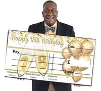 Blank Cheque Check Presentation Gift 18th Birthday Present Reusable V32 1000mm Wide x 500mm deep for Photoshoots Gloss Laminated re use with Write and Wipe Pen