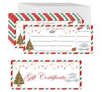 Blank Christmas Gift Certificate Cards 50 Pcs Envelopes Rustic Present Certificate Double Sided Customer Client Paper Voucher Cards for Birthday, Spa, Work Business Present Card 4.72x2.36 (Christmas)