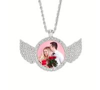 Blank Custom Picture Necklace, Personalized Angel Wing Photo Pendant, with Picture Hip Hop Jewelry, Birthday Christmas Valentine’s Day Gift for Her, Him, Couples, Best Friends