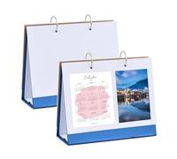 Blank Desk Calendar, 2 Pcs DIY Calendars Album for Scrapbook Making,Standing Flip Desktop Calendar,Refillable,with Ring Binder,for Hand-Painted Creations,Planning, Note Taking (Blue)