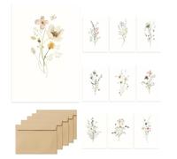Blank Floral Greetings Cards, Vintage A6 Floral Cards And Envelope Pack of 10, Notecards And Envelopes Sets Flowers Note Card Drawings For DIY, Wedding, Baby Shower, Scrapbooking