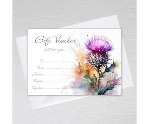 Blank Gift Vouchers for Businesses, Scottish Gift Certificates for Hotels, Spa Days, Beauty Salons, Restaurants, Cafes, Shops: Scottish Thistle Blank Gift Card Vouchers (Pack of 20 with Envelopes)