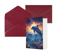 Blank Greeting Card with Envelopes Thank YouCard Colorful Starry Sky Ocean Dolphin Happy Birthday Card for Women Men Christmas Halloween Wedding Blank Note Cards All Occasion Greeting Cards 4x6