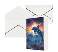 Blank Greeting Card with Envelopes Thank YouCard Colorful Starry Sky Ocean Dolphin Happy Birthday Card for Women Men Christmas Halloween Wedding Blank Note Cards All Occasion Greeting Cards 4x6
