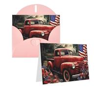 Blank Greetings Card 4'' X 6'' With Envelopes, 4th Of July Patriotic Old Red Truck Thank You Cards Note Cards Pink All Occasion Cards For Christmas Holidays Birthday Graduation Anniversaries