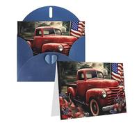 Blank Greetings Card 4'' X 6'' With Envelopes, 4th Of July Patriotic Old Red Truck Thank You Cards Note Cards Blue All Occasion Cards For Christmas Holidays Birthday Graduation Anniversaries