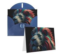 Blank Greetings Card 4'' X 6'' With Envelopes, Abstract 3d Art Lion Thank You Cards Note Cards Blue All Occasion Cards For Christmas Holidays Birthday Graduation Anniversaries