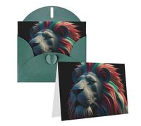 Blank Greetings Card 4'' X 6'' With Envelopes, Abstract 3d Art Lion Thank You Cards Note Cards Dark Green All Occasion Cards For Christmas Holidays Birthday Graduation Anniversaries