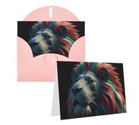 Blank Greetings Card 4'' X 6'' With Envelopes, Abstract 3d Art Lion Thank You Cards Note Cards Pink All Occasion Cards For Christmas Holidays Birthday Graduation Anniversaries