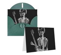 Blank Greetings Card 4'' X 6'' With Envelopes , Abstract X-Ray Skull Skeleton Playing Guitar Thank You Cards Note Cards Dark Green All Occasion Cards For Christmas Holidays Birthday Graduation