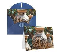 Blank Greetings Card 4'' X 6'' With Envelopes, Africa Ethnic Pottery Thank You Cards Note Cards Blue All Occasion Cards For Christmas Holidays Birthday Graduation Anniversaries