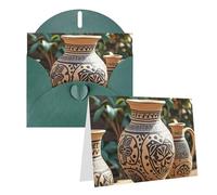 Blank Greetings Card 4'' X 6'' With Envelopes, Africa Ethnic Pottery Thank You Cards Note Cards Dark Green All Occasion Cards For Christmas Holidays Birthday Graduation Anniversaries