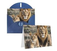 Blank Greetings Card 4'' X 6'' With Envelopes, African Lion And Lioness Thank You Cards Note Cards Blue All Occasion Cards For Christmas Holidays Birthday Graduation Anniversaries