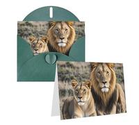 Blank Greetings Card 4'' X 6'' With Envelopes, African Lion And Lioness Thank You Cards Note Cards Dark Green All Occasion Cards For Christmas Holidays Birthday Graduation Anniversaries