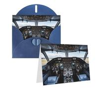 Blank Greetings Card 4'' X 6'' With Envelopes, Airplane Cockpit Thank You Cards Note Cards Blue All Occasion Cards For Christmas Holidays Birthday Graduation Anniversaries