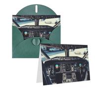 Blank Greetings Card 4'' X 6'' With Envelopes, Airplane Cockpit Thank You Cards Note Cards Dark Green All Occasion Cards For Christmas Holidays Birthday Graduation Anniversaries