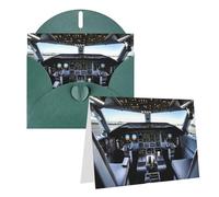 Blank Greetings Card 4'' X 6'' With Envelopes, Airplane Cockpit Thank You Cards Note Cards Dark Green All Occasion Cards For Christmas Holidays Birthday Graduation Anniversaries