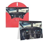 Blank Greetings Card 4'' X 6'' With Envelopes, Airplane Cockpit Thank You Cards Note Cards Red All Occasion Cards For Christmas Holidays Birthday Graduation Anniversaries