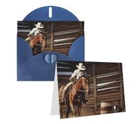 Blank Greetings Card 4'' X 6'' With Envelopes, American West Rodeo Thank You Cards Note Cards Blue All Occasion Cards For Christmas Holidays Birthday Graduation Anniversaries