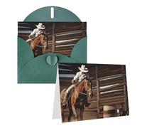 Blank Greetings Card 4'' X 6'' With Envelopes, American West Rodeo Thank You Cards Note Cards Dark Green All Occasion Cards For Christmas Holidays Birthday Graduation Anniversaries