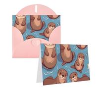 Blank Greetings Card 4'' X 6'' With Envelopes, Animal Cute Brown Otters Thank You Cards Note Cards Pink All Occasion Cards For Christmas Holidays Birthday Graduation Anniversaries