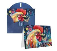 Blank Greetings Card 4'' X 6'' With Envelopes, Art Colorful Chicken Thank You Cards Note Cards Blue All Occasion Cards For Christmas Holidays Birthday Graduation Anniversaries