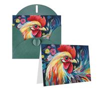Blank Greetings Card 4'' X 6'' With Envelopes, Art Colorful Chicken Thank You Cards Note Cards Dark Green All Occasion Cards For Christmas Holidays Birthday Graduation Anniversaries
