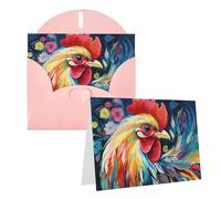 Blank Greetings Card 4'' X 6'' With Envelopes, Art Colorful Chicken Thank You Cards Note Cards Pink All Occasion Cards For Christmas Holidays Birthday Graduation Anniversaries