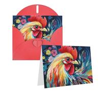 Blank Greetings Card 4'' X 6'' With Envelopes, Art Colorful Chicken Thank You Cards Note Cards Red All Occasion Cards For Christmas Holidays Birthday Graduation Anniversaries