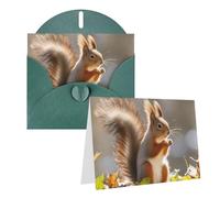 Blank Greetings Card 4'' X 6'' With Envelopes, Autumn Squirrel Thank You Cards Note Cards Dark Green All Occasion Cards For Christmas Holidays Birthday Graduation Anniversaries