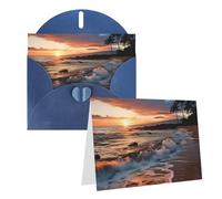 Blank Greetings Card 4'' X 6'' With Envelopes, Beach Maui Hawaii Sunset Sea Waves Clouds Thank You Cards Note Cards Blue All Occasion Cards For Christmas Holidays Birthday Graduation Anniversaries