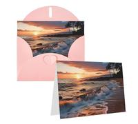 Blank Greetings Card 4'' X 6'' With Envelopes, Beach Maui Hawaii Sunset Sea Waves Clouds Thank You Cards Note Cards Pink All Occasion Cards For Christmas Holidays Birthday Graduation Anniversaries