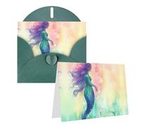 Blank Greetings Card 4'' X 6'' With Envelopes, Beautiful Mermaid Tail Thank You Cards Note Cards Dark Green All Occasion Cards For Christmas Holidays Birthday Graduation Anniversaries