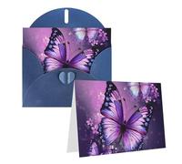 Blank Greetings Card 4'' X 6'' With Envelopes, Beautiful Purple Butterfly Art Thank You Cards Note Cards Blue All Occasion Cards For Christmas Holidays Birthday Graduation Anniversaries
