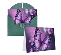 Blank Greetings Card 4'' X 6'' With Envelopes, Beautiful Purple Butterfly Art Thank You Cards Note Cards Dark Green All Occasion Cards For Christmas Holidays Birthday Graduation Anniversaries