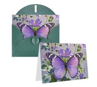 Blank Greetings Card 4'' X 6'' With Envelopes, Beautiful Purple Butterfly Floral Thank You Cards Note Cards Dark Green All Occasion Cards For Christmas Holidays Birthday Graduation Anniversaries