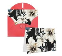 Blank Greetings Card 4'' X 6'' With Envelopes, Black And White Hawaiian Flowers Thank You Cards Note Cards Red All Occasion Cards For Christmas Holidays Birthday Graduation Anniversaries