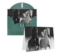 Blank Greetings Card 4'' X 6'' With Envelopes, Black And White Horses Running Thank You Cards Note Cards Dark Green All Occasion Cards For Christmas Holidays Birthday Graduation Anniversaries