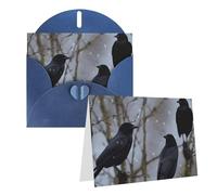 Blank Greetings Card 4'' X 6'' With Envelopes, Black Crow Birds Thank You Cards Note Cards Blue All Occasion Cards For Christmas Holidays Birthday Graduation Anniversaries