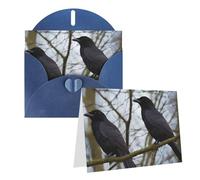 Blank Greetings Card 4'' X 6'' With Envelopes, Black Crow Birds Thank You Cards Note Cards Blue All Occasion Cards For Christmas Holidays Birthday Graduation Anniversaries