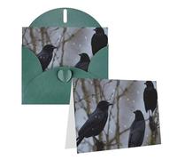 Blank Greetings Card 4'' X 6'' With Envelopes, Black Crow Birds Thank You Cards Note Cards Dark Green All Occasion Cards For Christmas Holidays Birthday Graduation Anniversaries